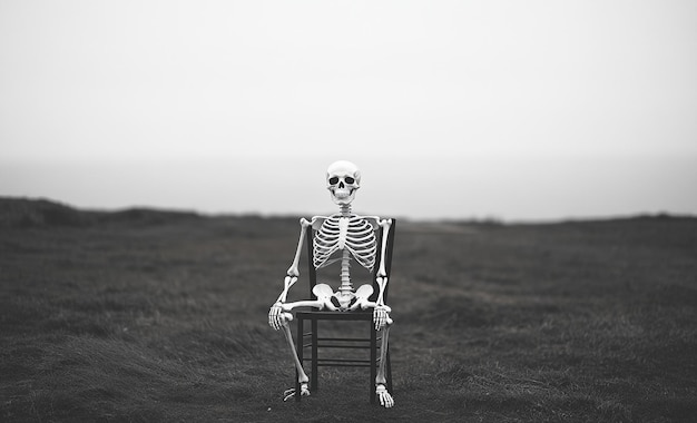 Photo lonely skeleton on a chair