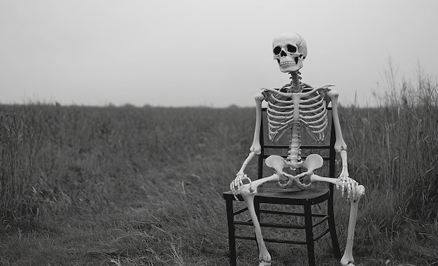 Photo lonely skeleton on a chair