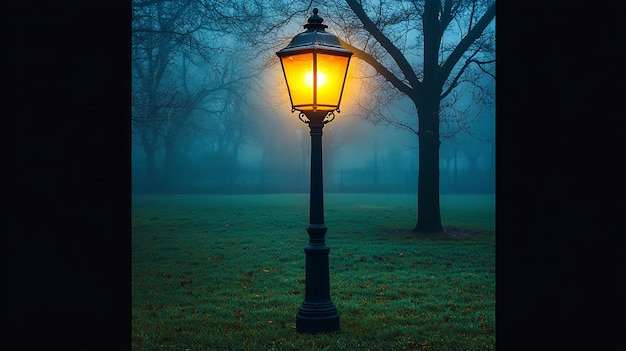 Lonely Street Lamp in a Foggy Park