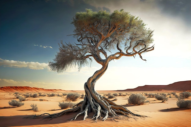 Lonely tree clinging to life in harsh conditions of desert