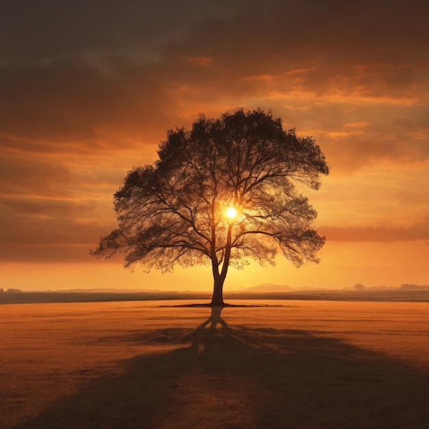 Lonely tree in sunset Created by AI