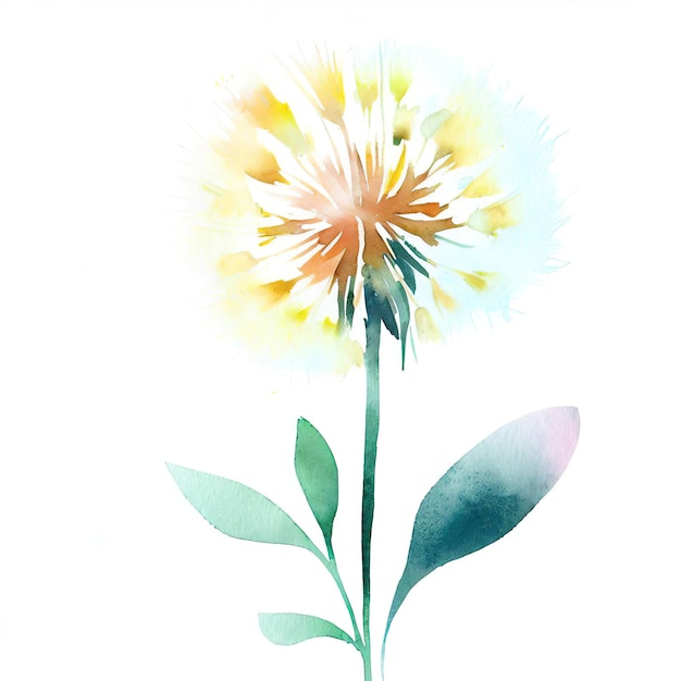 Lonely watercolor dandelion hand painted low quality disfigured bad gross illustration generated by Ai