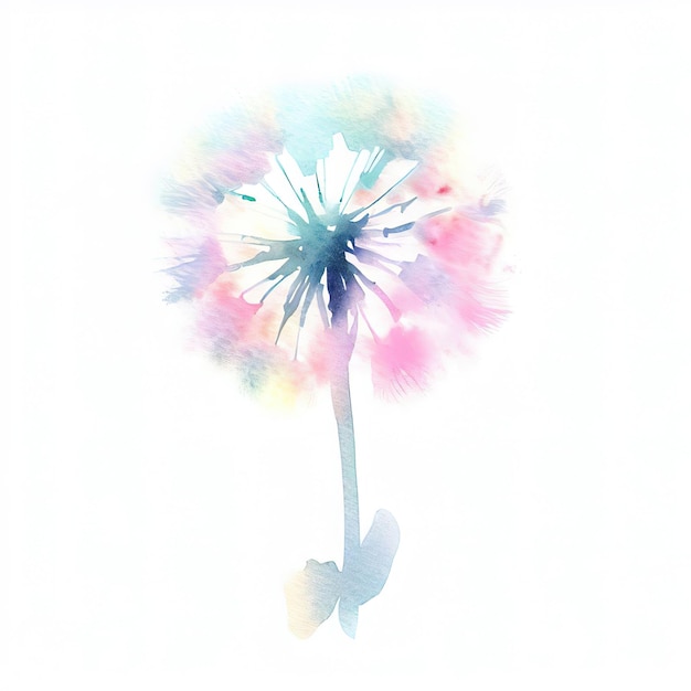 Lonely watercolor dandelion hand painted low quality disfigured bad gross illustration generated by Ai