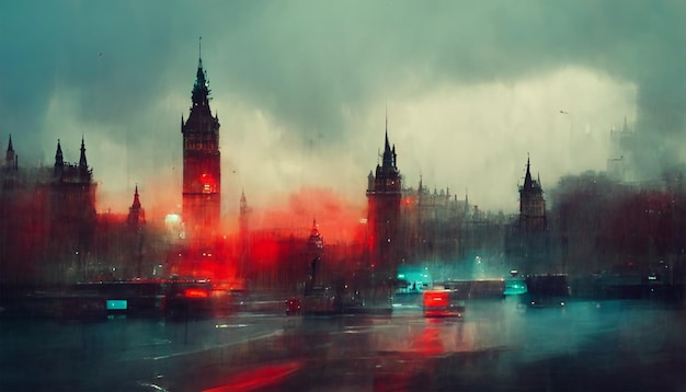 Lonfon cityscape night street buildings cloudy sky