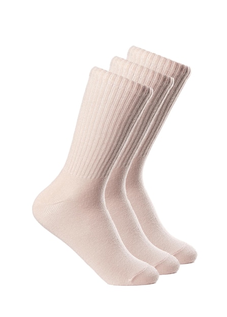 Long beige socks on a white insulated background