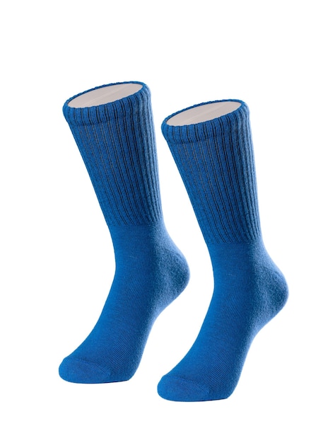 Long blue socks on a white isolated background