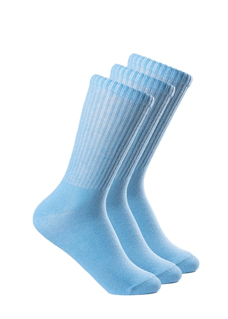 Long blue socks on a white isolated background