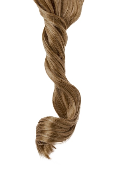 Long brown curly hair on white background. A part of blond hair for design