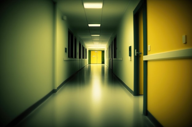 The long corridor of the hospital Modern interior blurred background AI generated