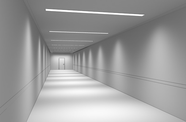 Photo long corridor interior visualization 3d illustration