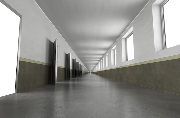 long corridor interior visualization 3D illustration