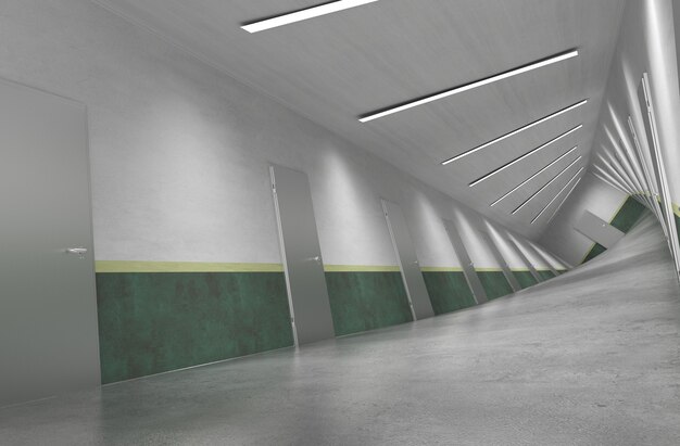 long corridor interior visualization 3D illustration