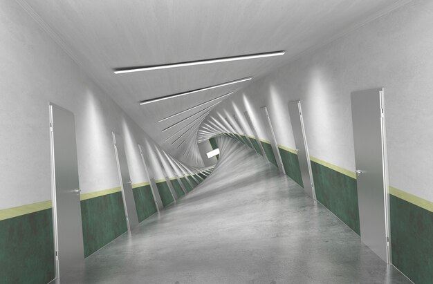 long corridor interior visualization 3D illustration