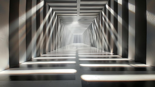 a long corridor with white and black lines