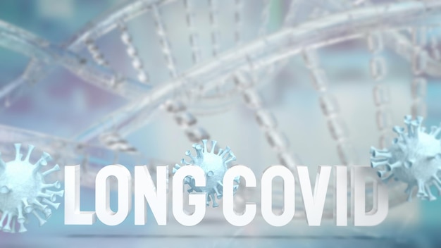 The long covid text and virus for sci or medical concept 3d rendering