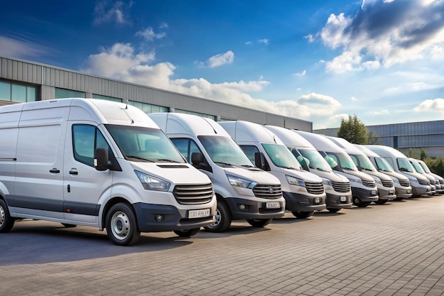 Photo long delivery trailer fleet of vehicle in line