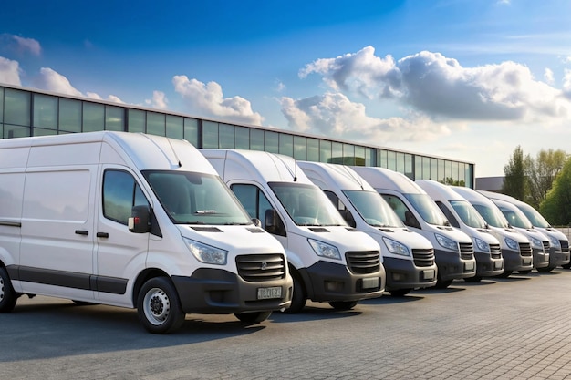 Photo long delivery trailer fleet of vehicle in line