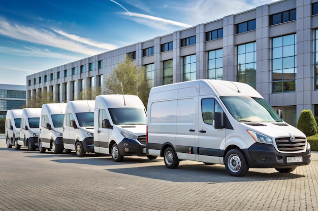 Photo long delivery trailer fleet of vehicle in line