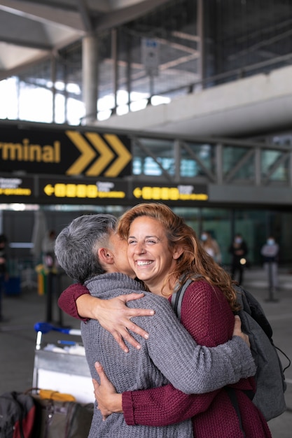 Long distance relationship couple meeting after long time