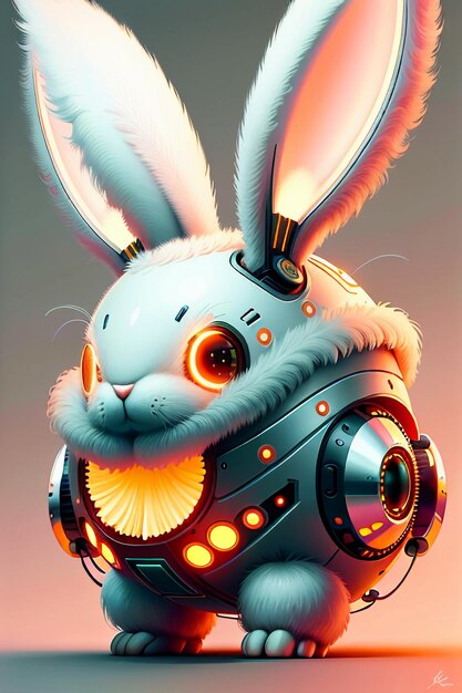 Long Ears Pink Rabbit Warrior Robot Cute Cartoon Future Technology Wallpaper Background