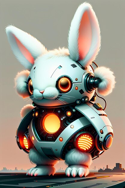 Long Ears Pink Rabbit Warrior Robot Cute Cartoon Future Technology Wallpaper Background