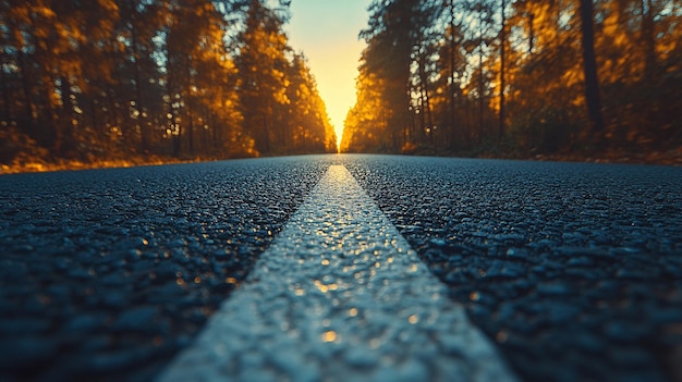 long empty asphalt road stretches into the distance with a prominent arrow sign pointing forward