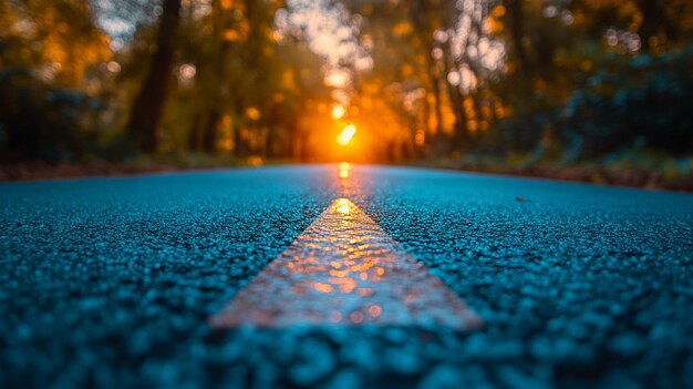 long empty asphalt road stretches into the distance with a prominent arrow sign pointing forward