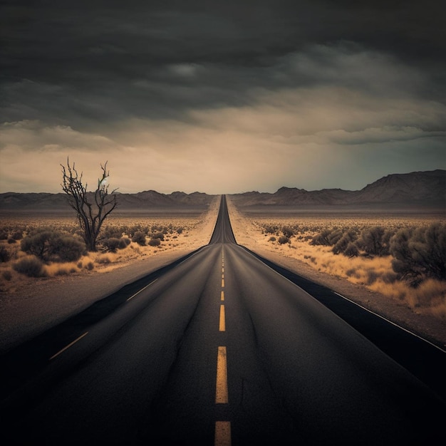 Long empty road in desert