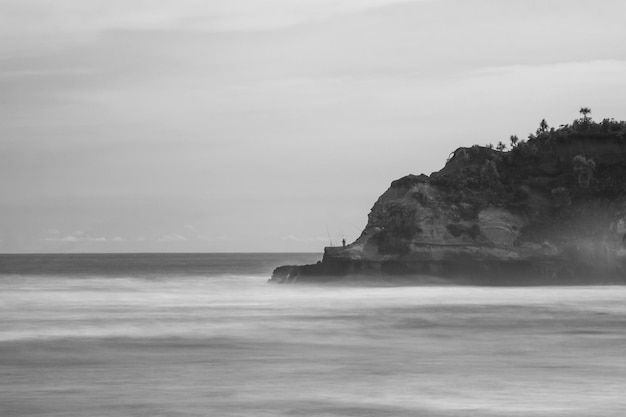 Long exposure art photos of beaches and high cliffs in Indonesia fineart black and white photos