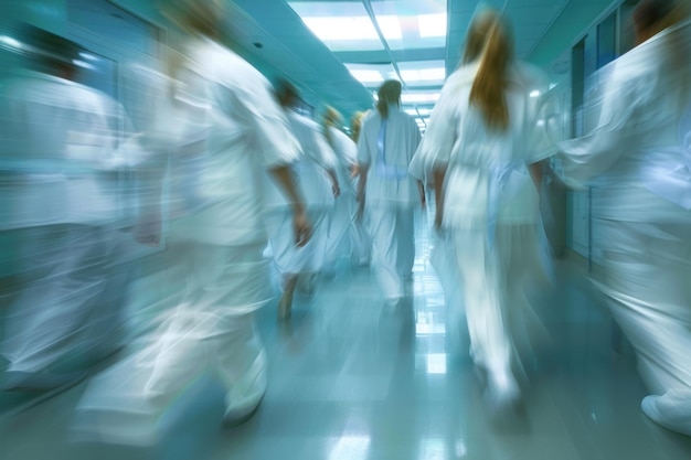 Photo long exposure blurred motion of medical doctors and staff