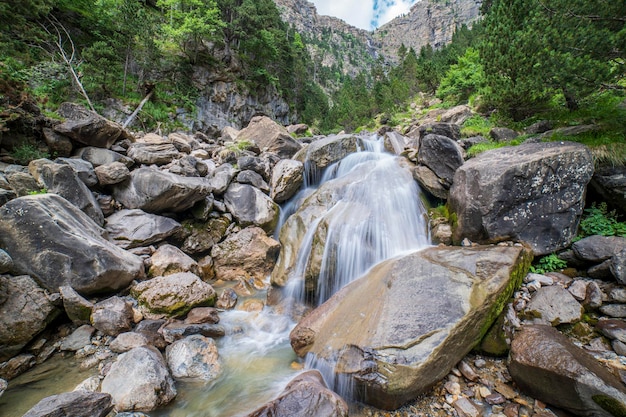 Long exposure of Cotatuero waterfall and river in the Ordesa and Monte Perdido National Park