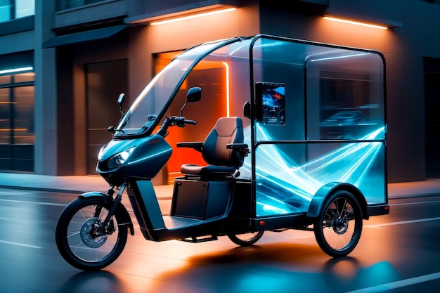 Long Exposure Delight Minimalist E Cargo Trike with Tempered Glass Finish AI Generated