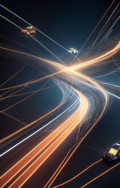 a long exposure of a highway with the lights on