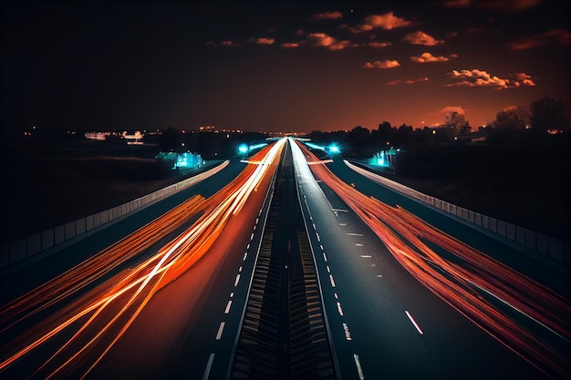 A long exposure photo of a highway at nightgenerative ai