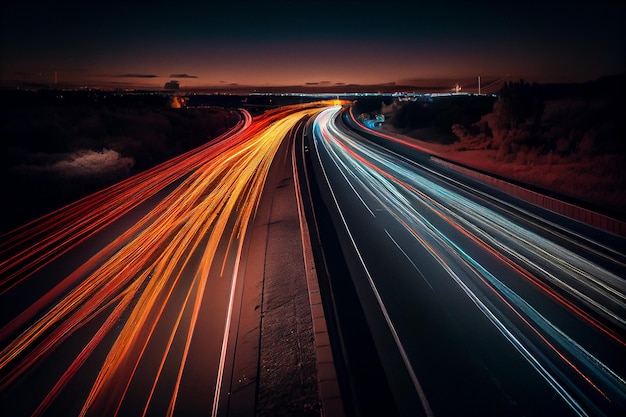 A long exposure photo of a highway at nightgenerative ai