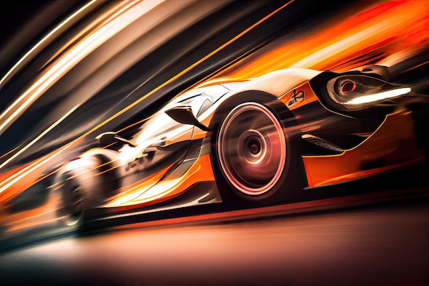 Long exposure of speeding racecar with blur of other cars in the background created with generative ai