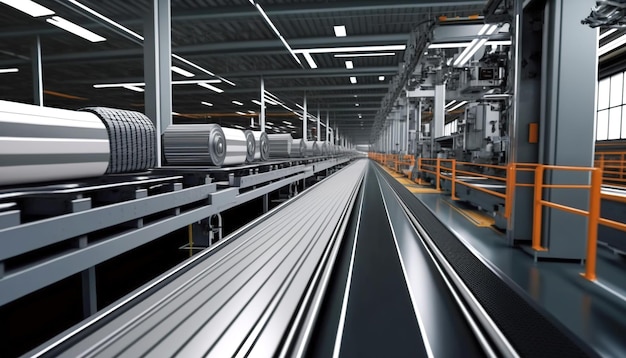 A long factory assembling conveyor line for your manufacturing process Generative AI