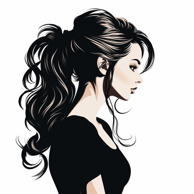 long haired cute women illustration on the isolated background