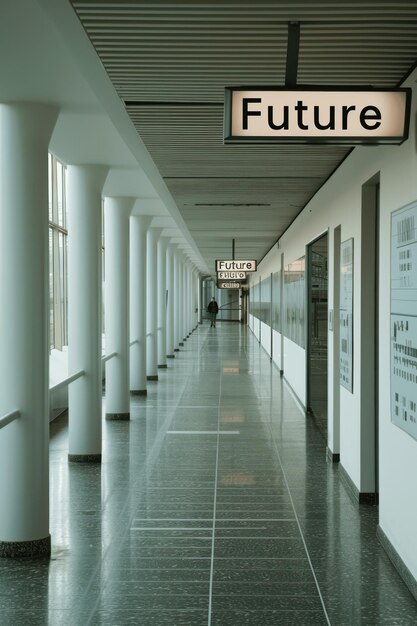 Photo a long hallway leading to the future