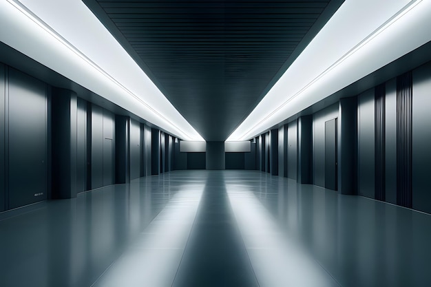 a long hallway with a black and white hallway and a black hallway with a black and white hallway