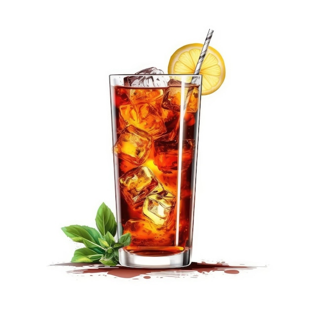 Long Island iced tea Cocktail isolated on white as illustration generative AI