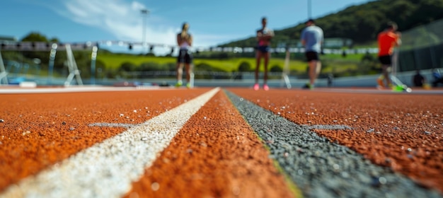 Long Jump Measuring Tape CloseUp with Officials and Athlete Celebrating on Track Field