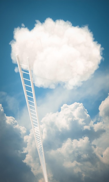 Long ladder reaching a cloud in the sky