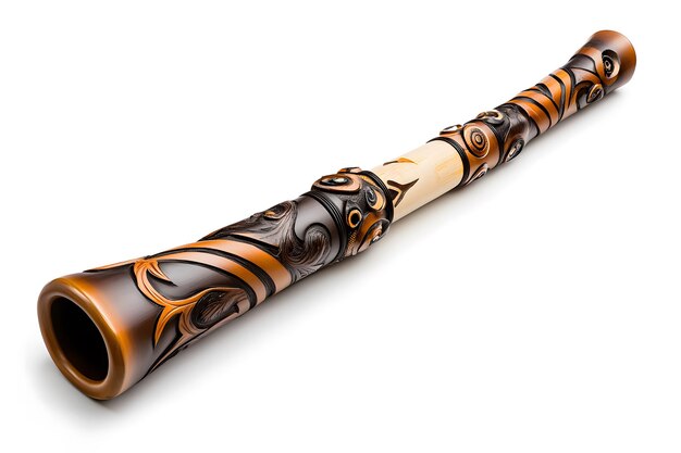 a long long brown and orange flute with a pattern of circles on the top