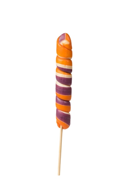 A long multicolored lollipop isolated on a white background