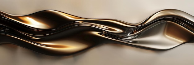 A long narrow 3D scene featuring a metallic bronze liquid line swirling seamlessly over a