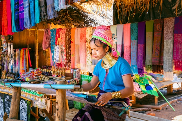 Long Neck Karen woman at hill tribe villages, Chiang Rai Province, Thailand.