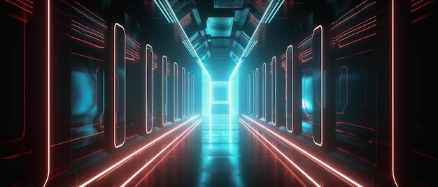 Long neon corridor abstract tunnel colorful Generative AI