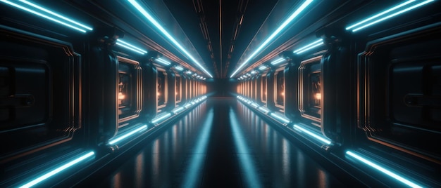 Long neon corridor abstract tunnel colorful Generative AI