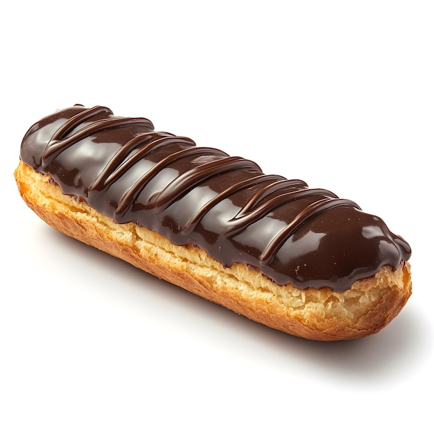 Photo a long pastry with chocolate on the top and a long chocolate drizzle on the top